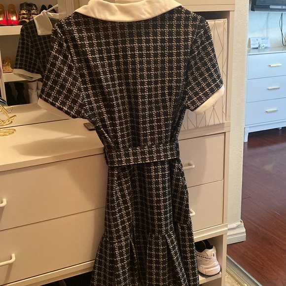 Vintage plaid patchwork ruched short sleeve dress. - Picture 3 of 6
